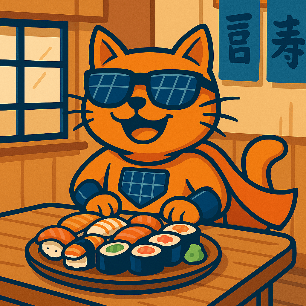 SolarCat eating sushi happily